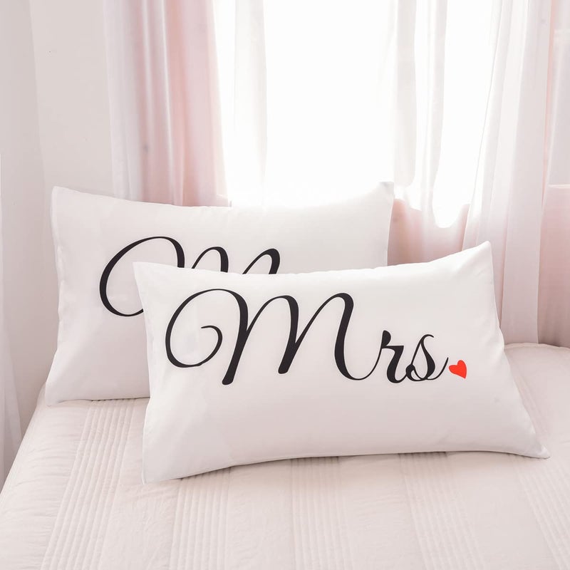 NTBED Couples Pillowcases Mr and Mrs Pillow Covers Heart Printed Bed Pillowcase,Valentine's Day,Anniversary Wedding Gifts Home Decoration (19''x29'') - Image 3